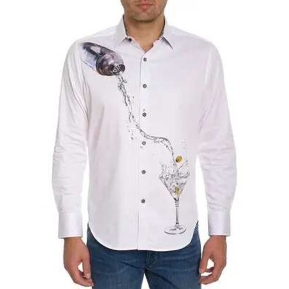 Robert Graham Moxy Martini Cocktail Graphic Button Down Shirt Long Sleeve Medium
